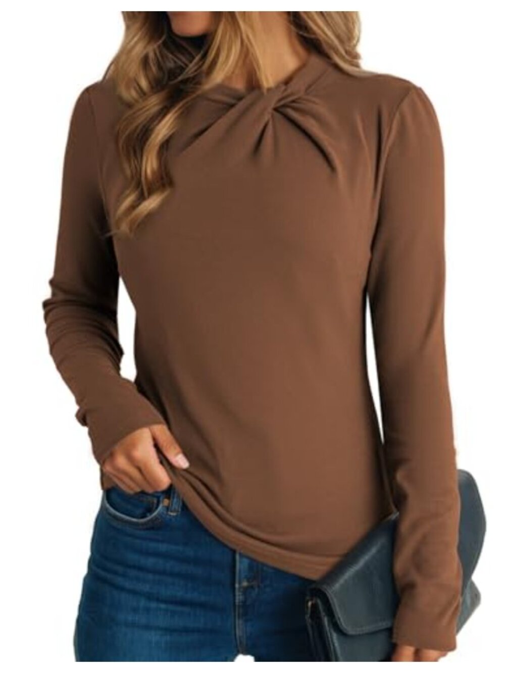 Dokotoo Womens Business Casual Twist Knot Slim Fit Long Sleeve Top